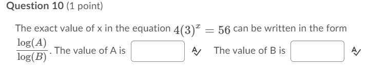The exact value of x in the equation 4(3) - 56 can