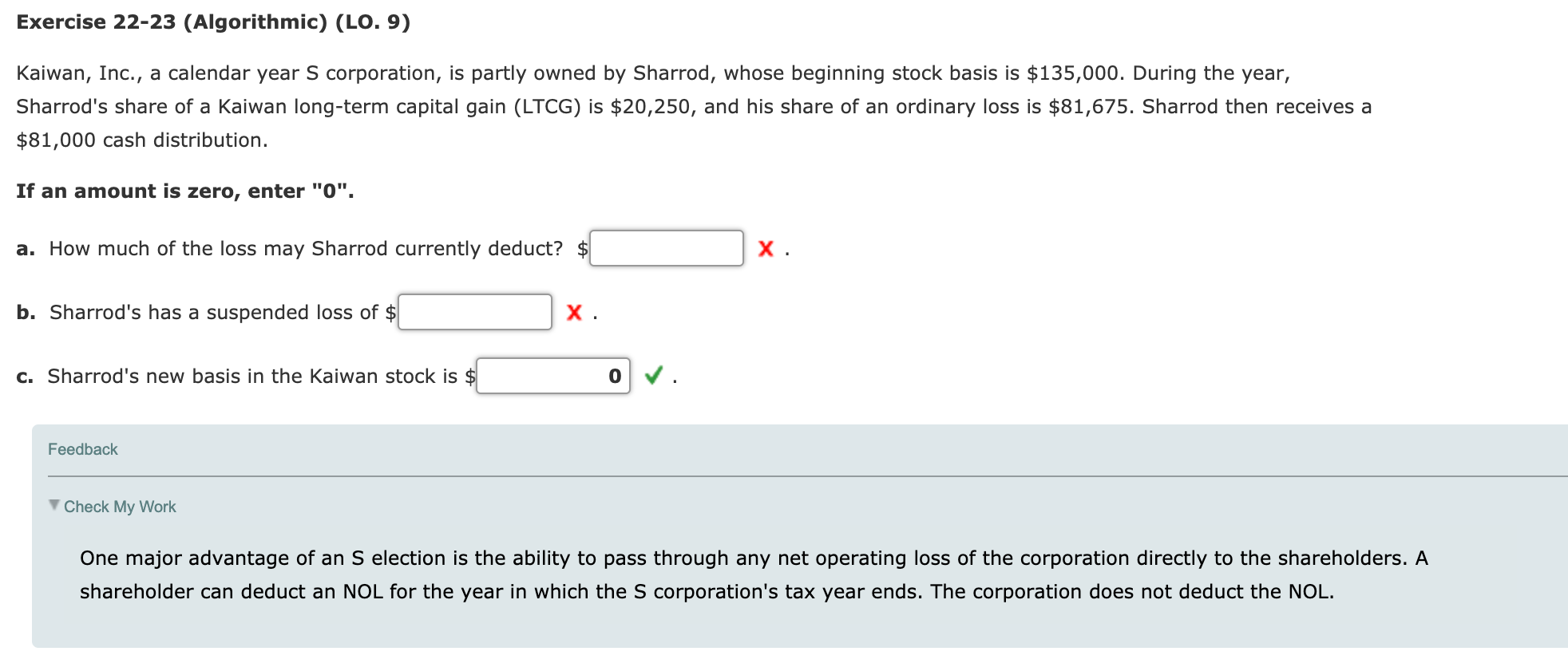 Kaiwan, Inc., a calendar year S corporation, is partly owned by Sharrod,