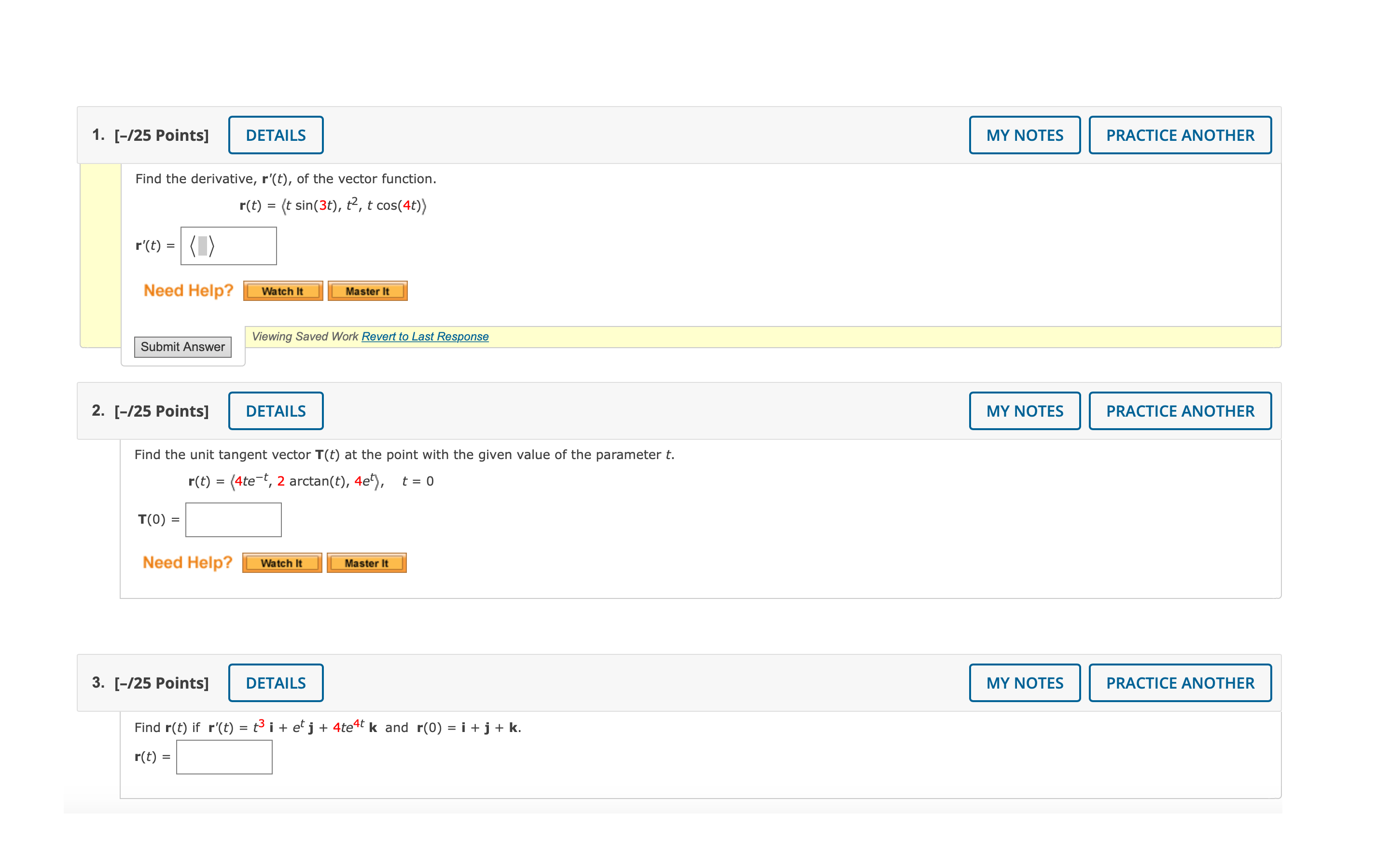 r'(t), of the vector function. r(t) = (t sin(3t), t2, t cos(4t))