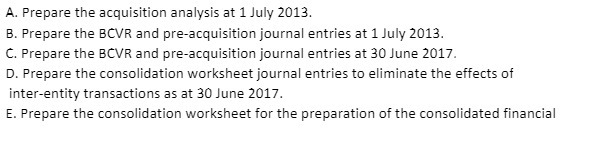 the BEVR and pre - acquisition journal Entries at 1 July 2013.