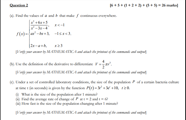 (5 + 5) = 26 marks] (a). Find the values of a