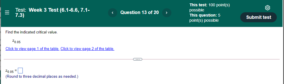 13 of 20 This question: 5 point(s) possible Submit test
