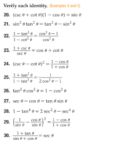 #)(1 - cos #) _ sin a 21. sin # tano =