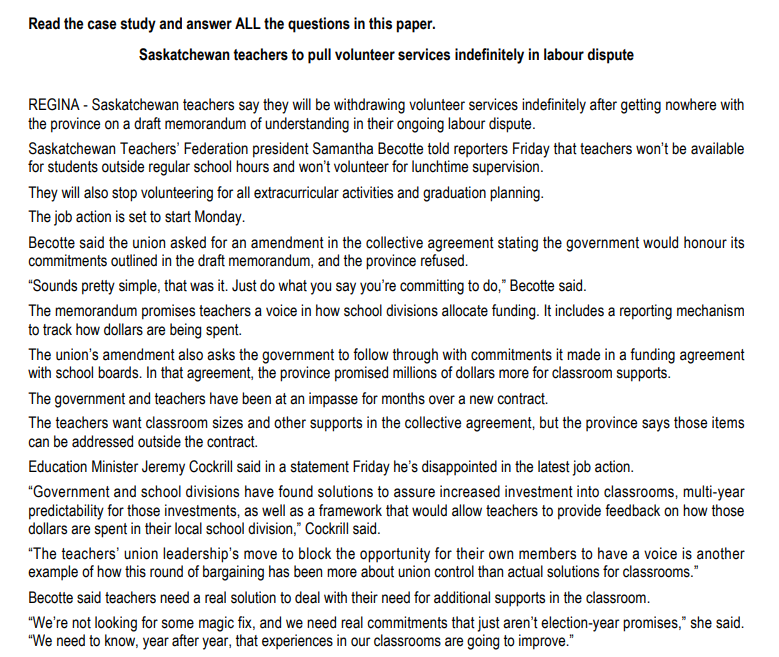 - Saskatchewan teachers say they will be withdrawing volunteer services indefinitely after