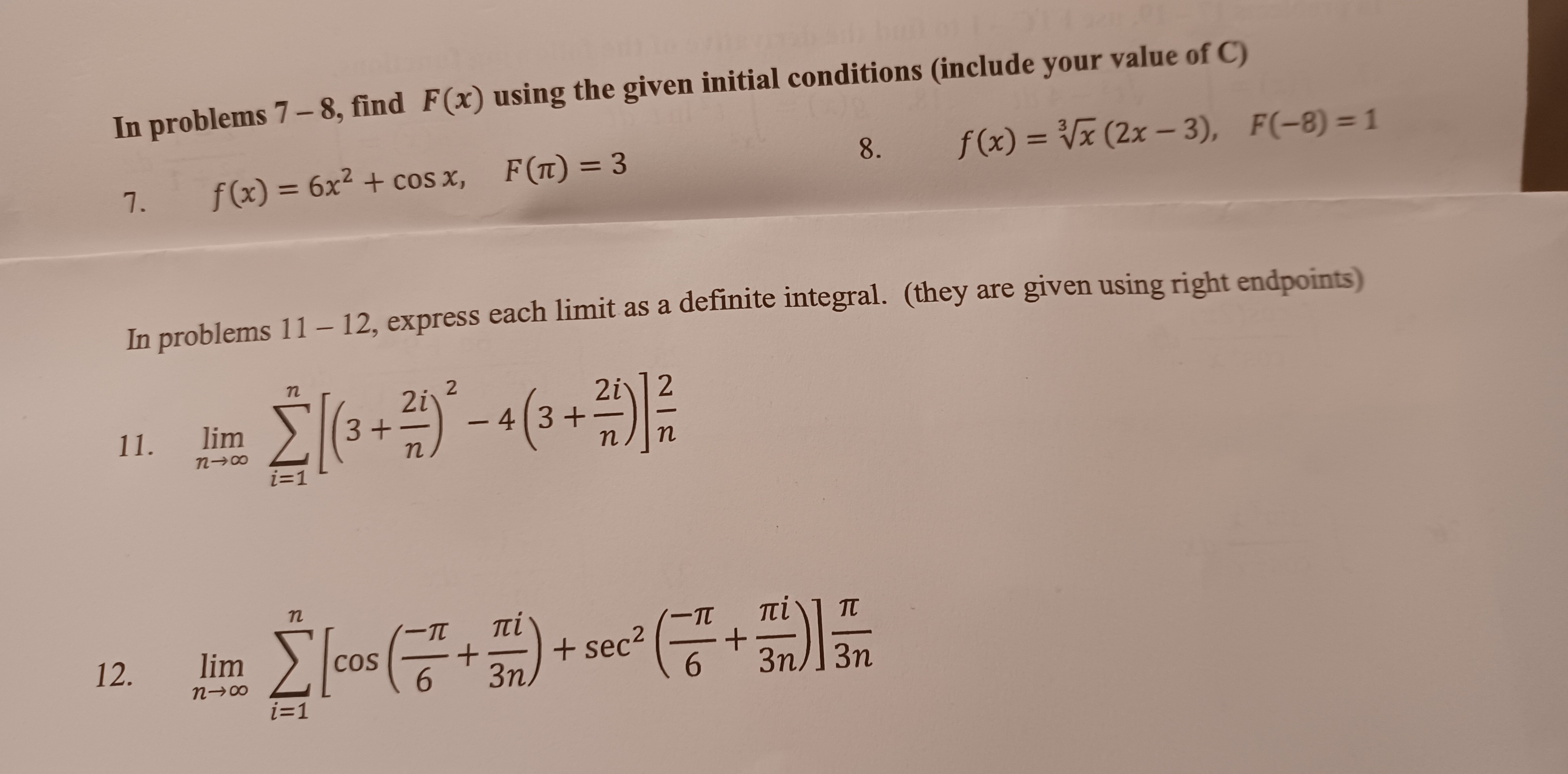 conditions (include your value of C) 8. f (x) = Vx (2x