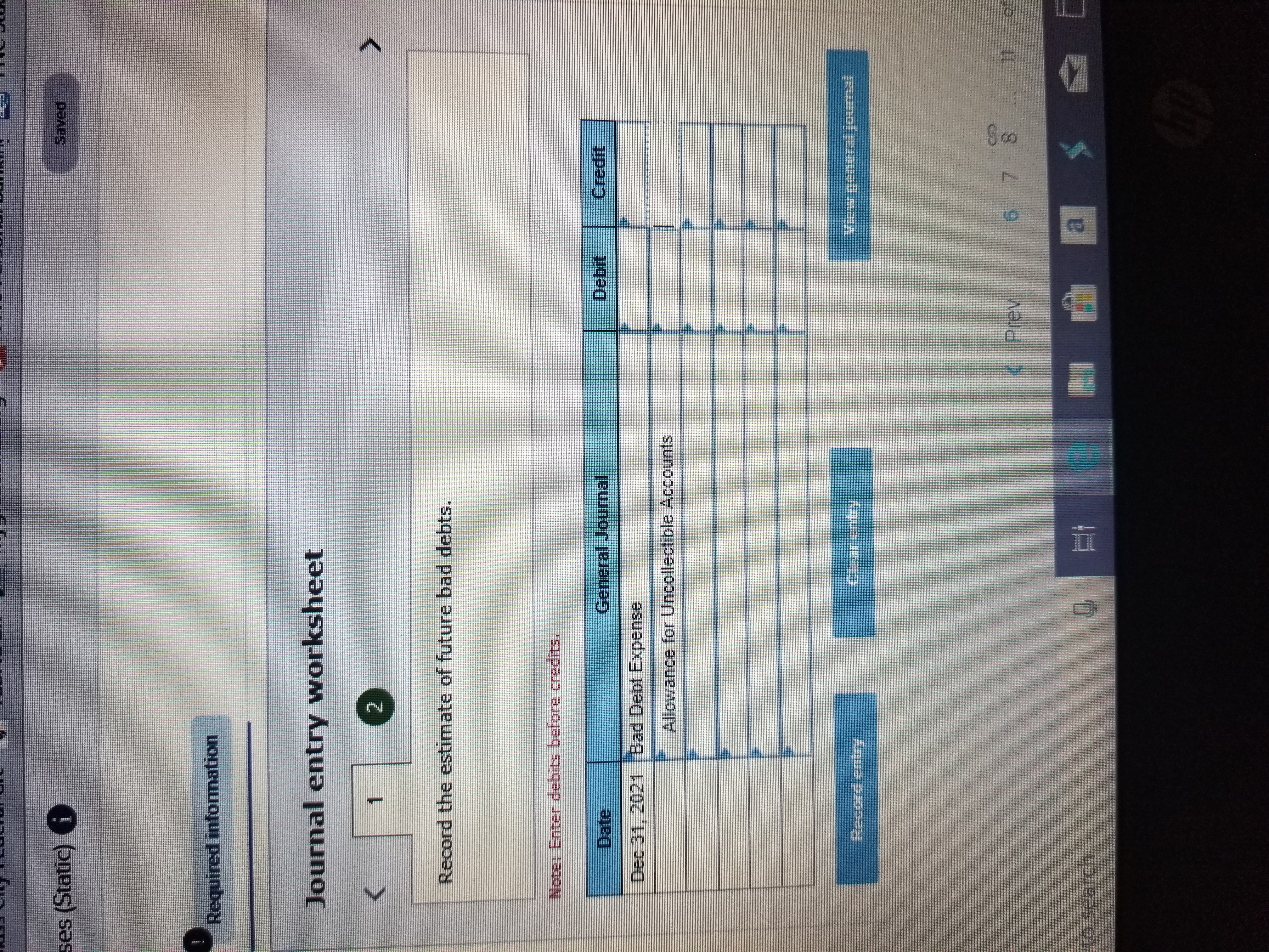 general journal eral Journal Allowance for Uncollectible Ad Record the estimate of