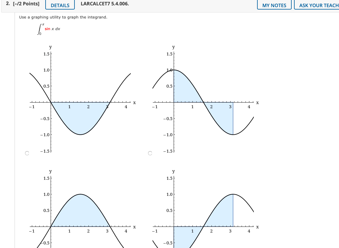 [-/2 Points] DETAILS LARCALCET7 5.4.006. MY NOTES Use a graphing utility to