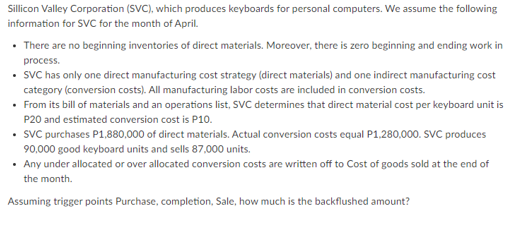 highly appreciated Sillicon Valley Corporation (SVC), which produces keyboards for personal computers.