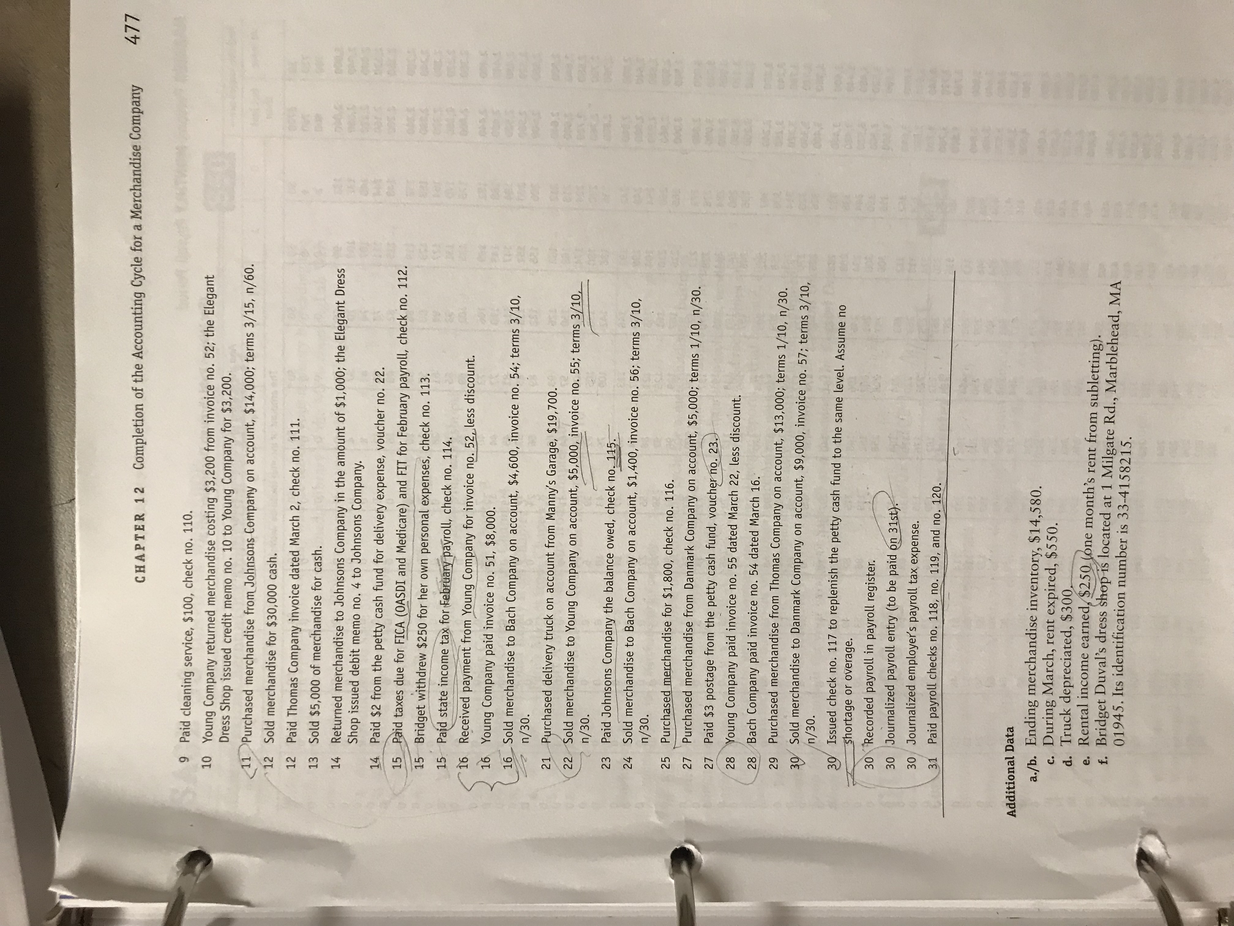 Mini Practice set 2 a./b. Ending merchandise inventory, $14,580.c. During March,