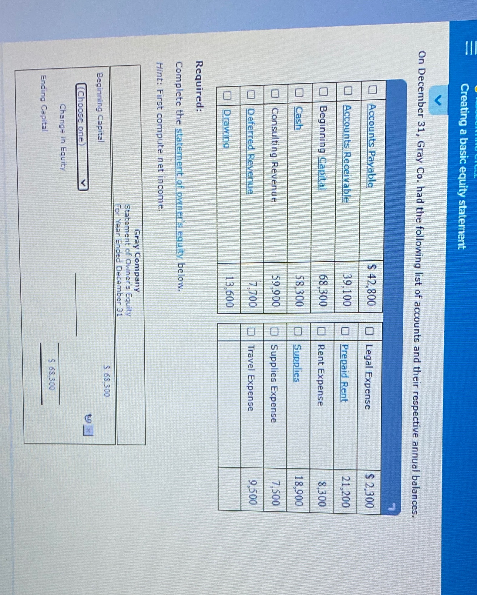  Creating a basic equity statement On December 31, Gray Co. had