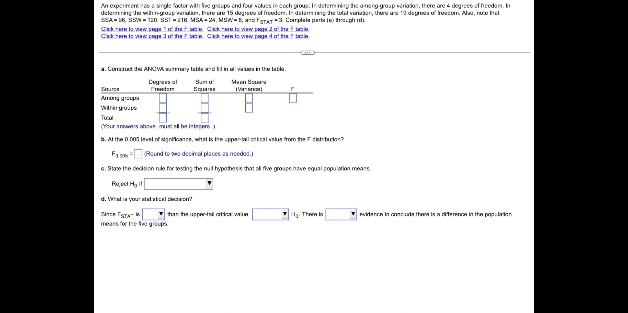 values in each group. In determining the among-group variation, there are 4