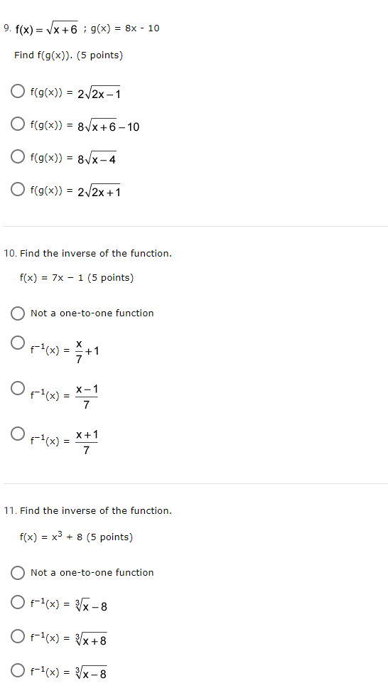 O V12x 6x 8. f(x) = 3x + 9, g(x) = 3x2