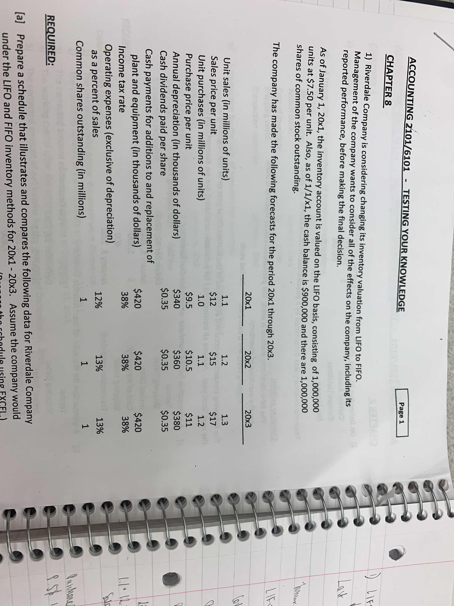 Riverdale Company is considering changing its inventory valuation from LIFO to FIFO.