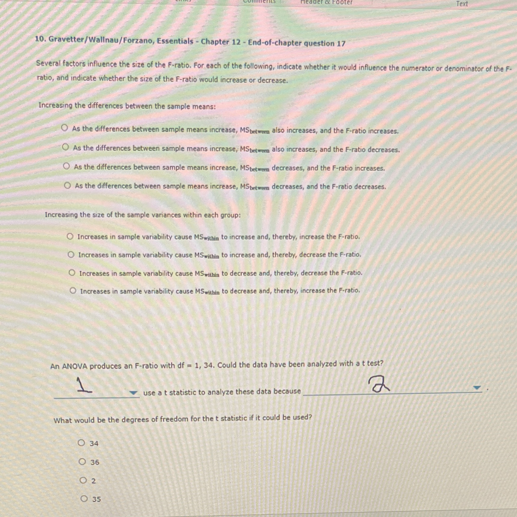 blanks), for "1" answer selections are "no you couldn't" or "yes you