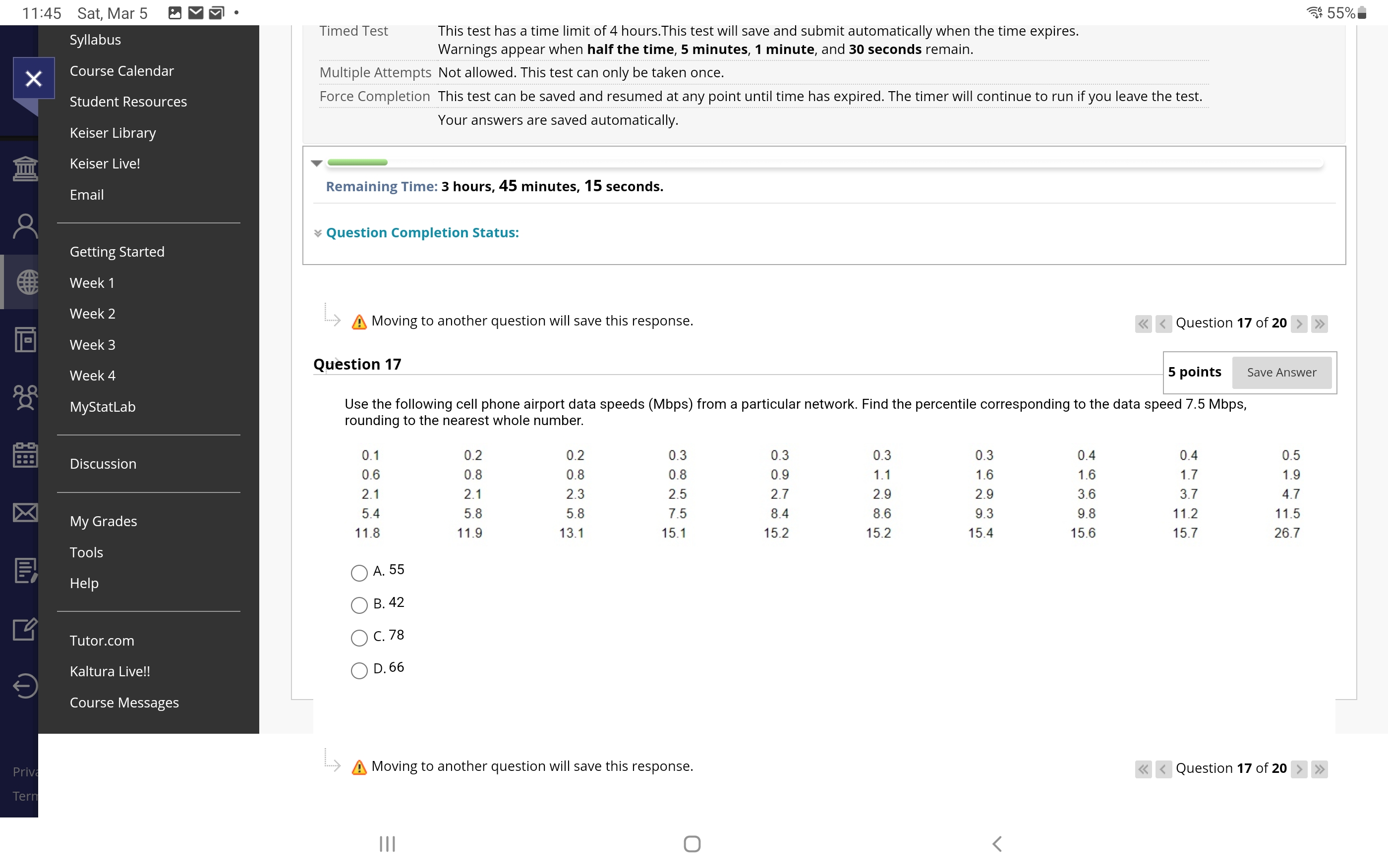 will save and submit automatically when the time expires. Warnings appear when
