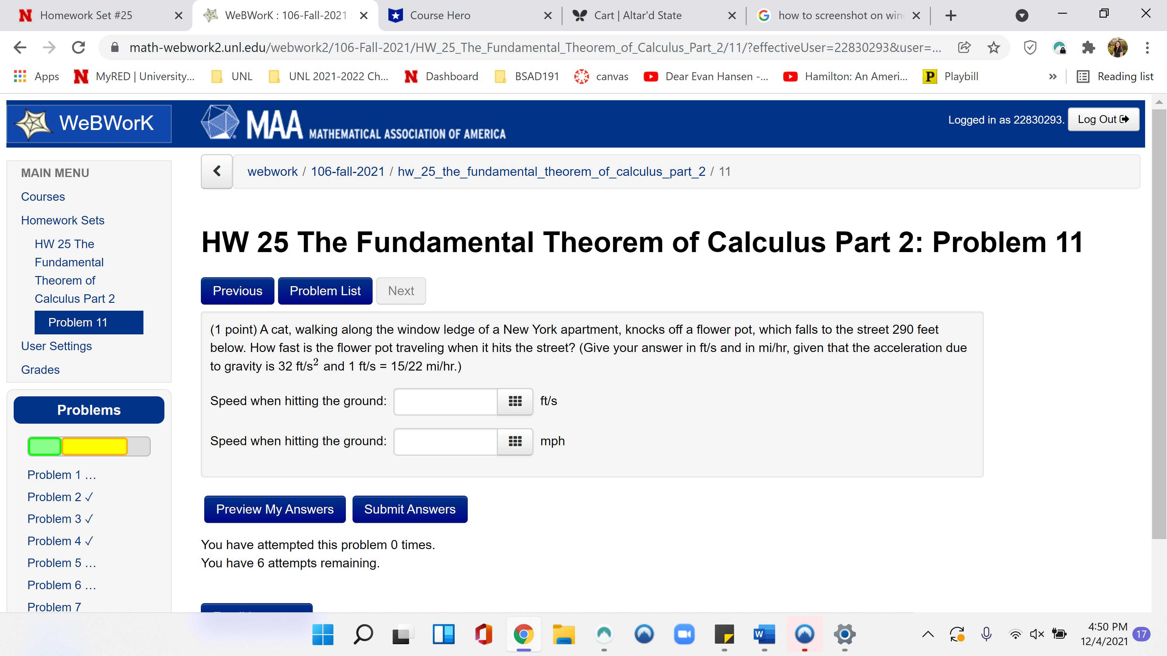 N Homework Set #25 X WeBWork : 106-Fall-2021 X Course Hero