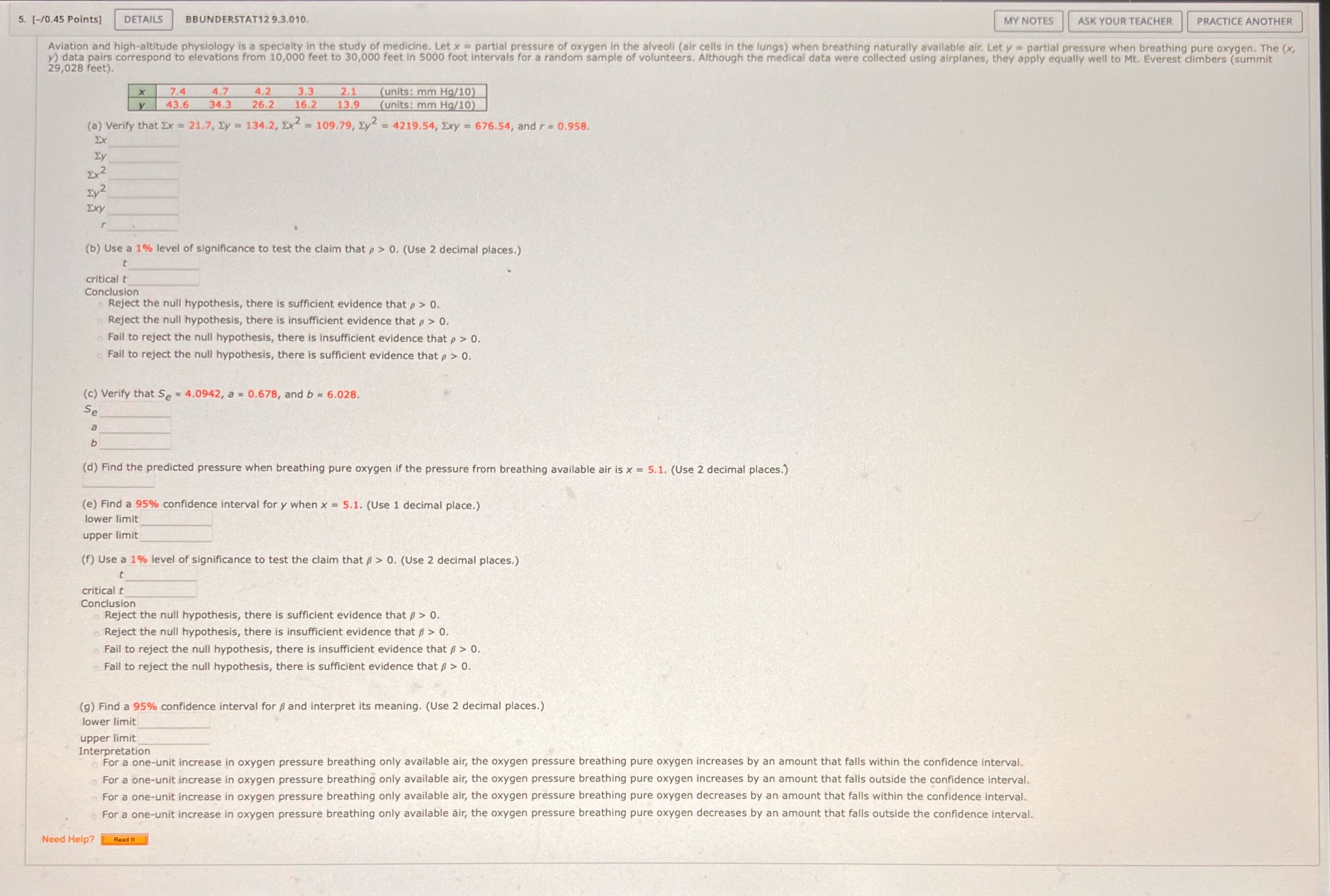  5. [-/0.45 Points] DETAILS BBUNDERSTAT12 9.3,010. MY NOTES ASK YOUR TEACHER
