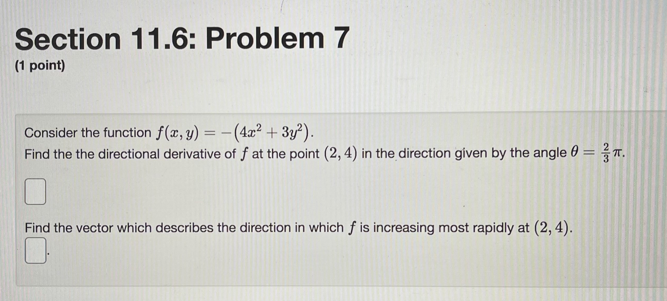 function f(x, y) = -(4x2 + 372). Find the the directional derivative