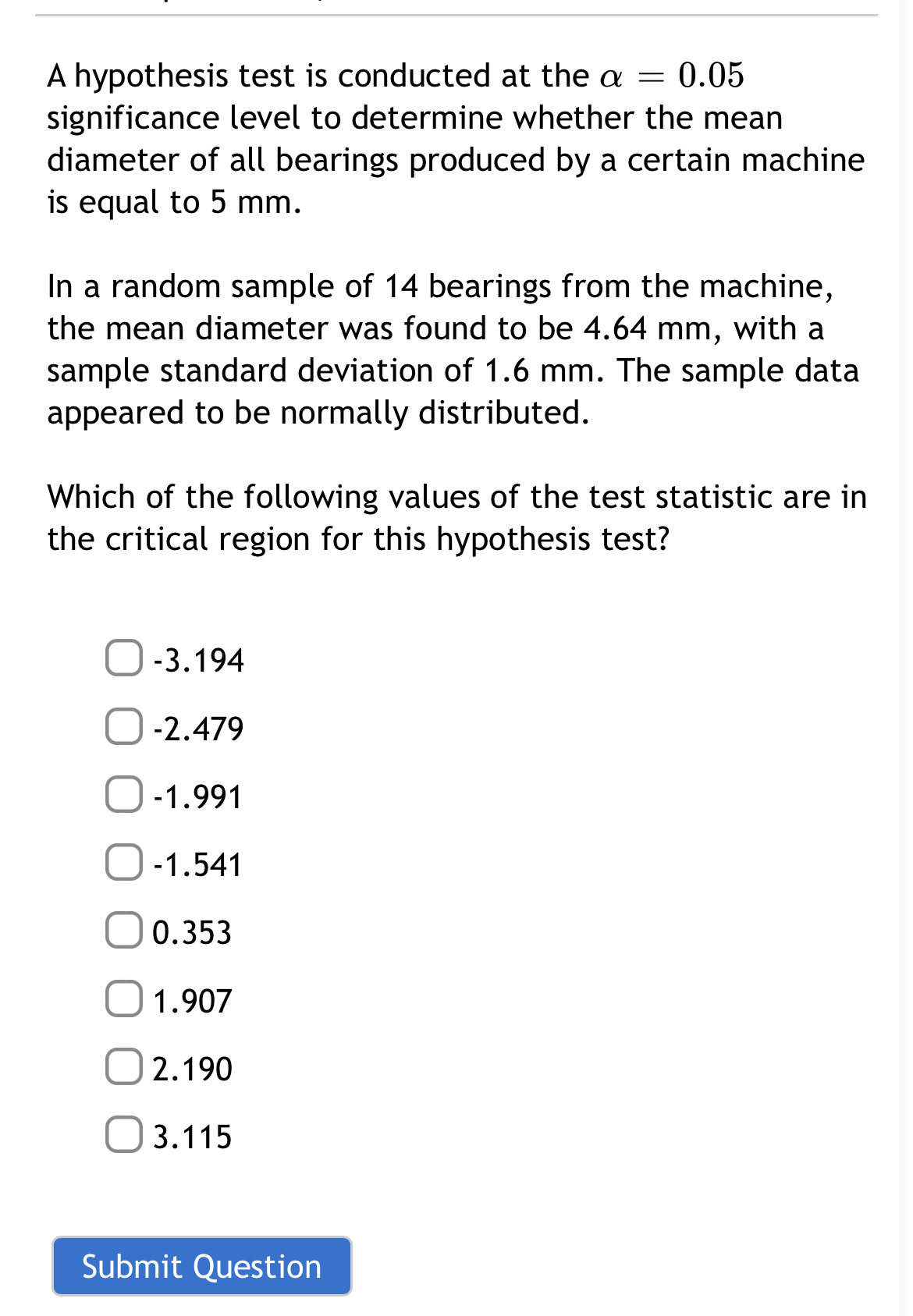 of 14 bearings from the machine, the mean diameter was found to