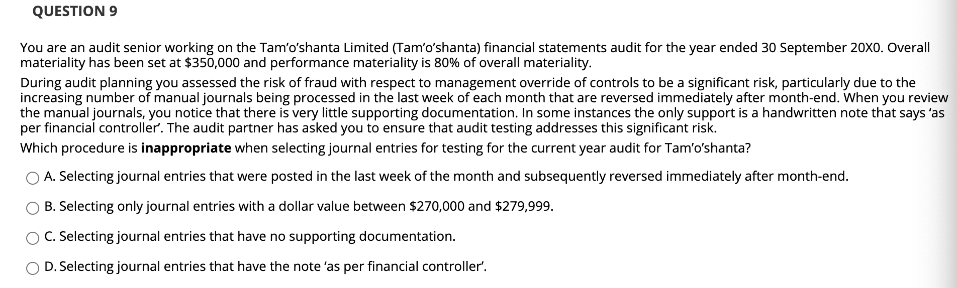 the Tam'o'shanta Limited (Tam'o'shanta) financial statements audit for the year ended 30