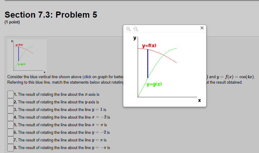 y-axis. Volume =Section 7.3: Problem 3 (1 point) Use the method of