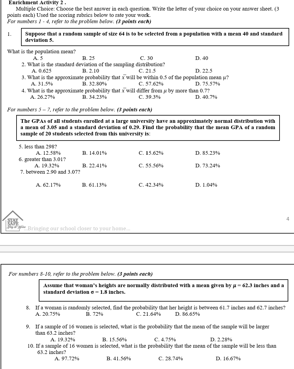 For numbers 1 - 4, refer to the problem below. (3 points