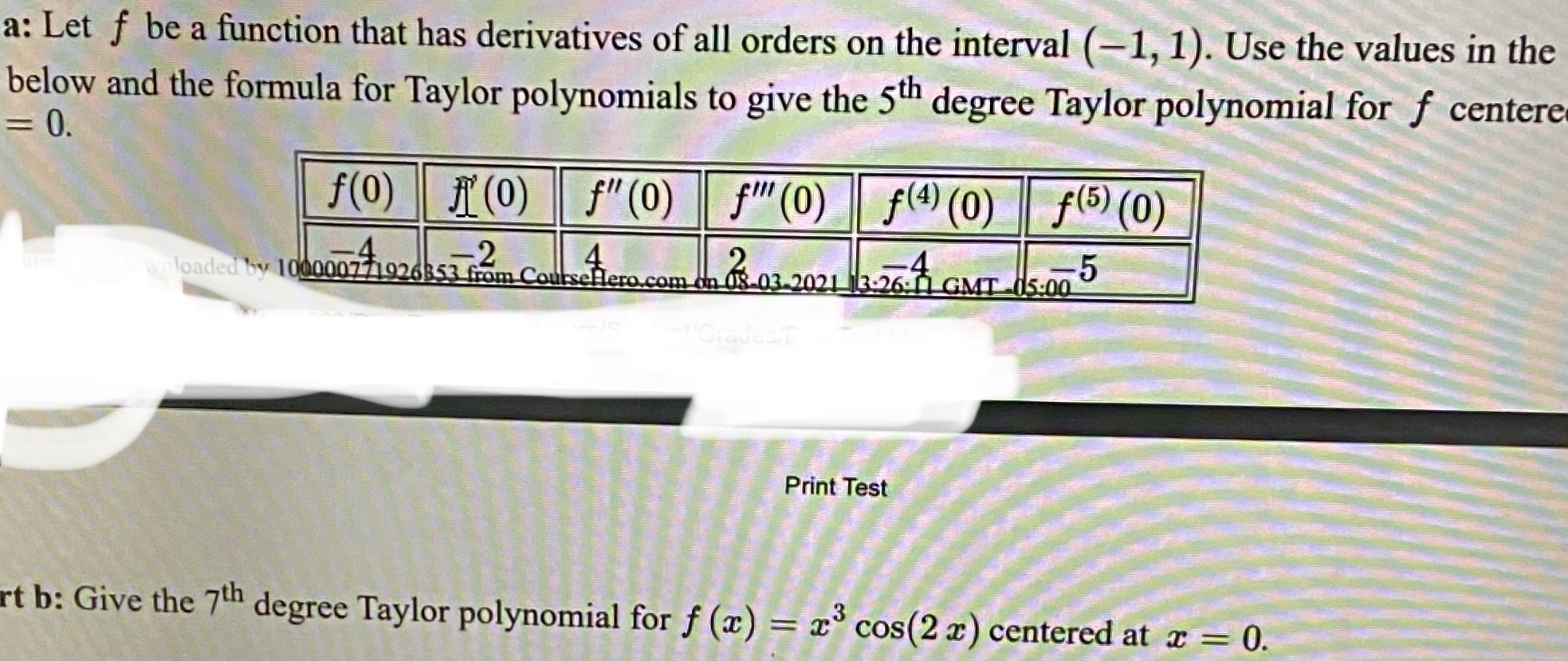 f be a function that has derivatives of all orders on the
