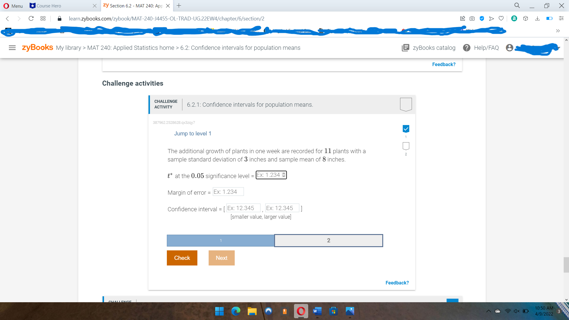 O Menu Course Hero X zy Section 6.2 - MAT 240: