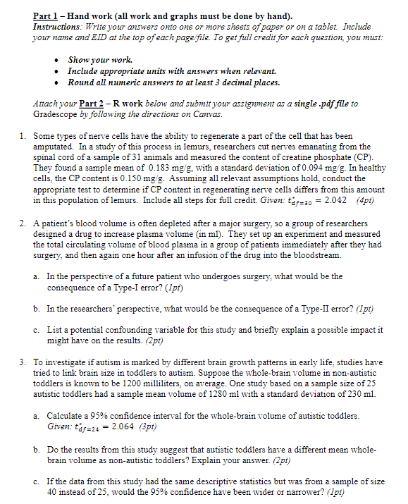 done by hand). Instructions: Write your answers onto one or more sheets