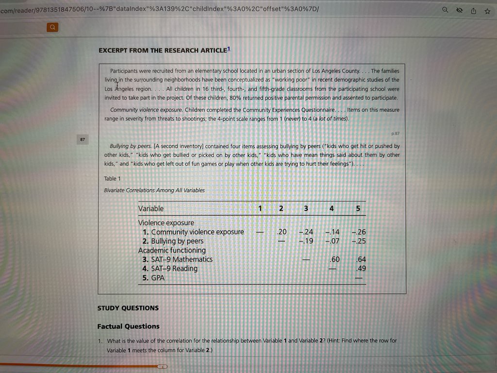 for variables involved in each correlation coefficient in the table, A large