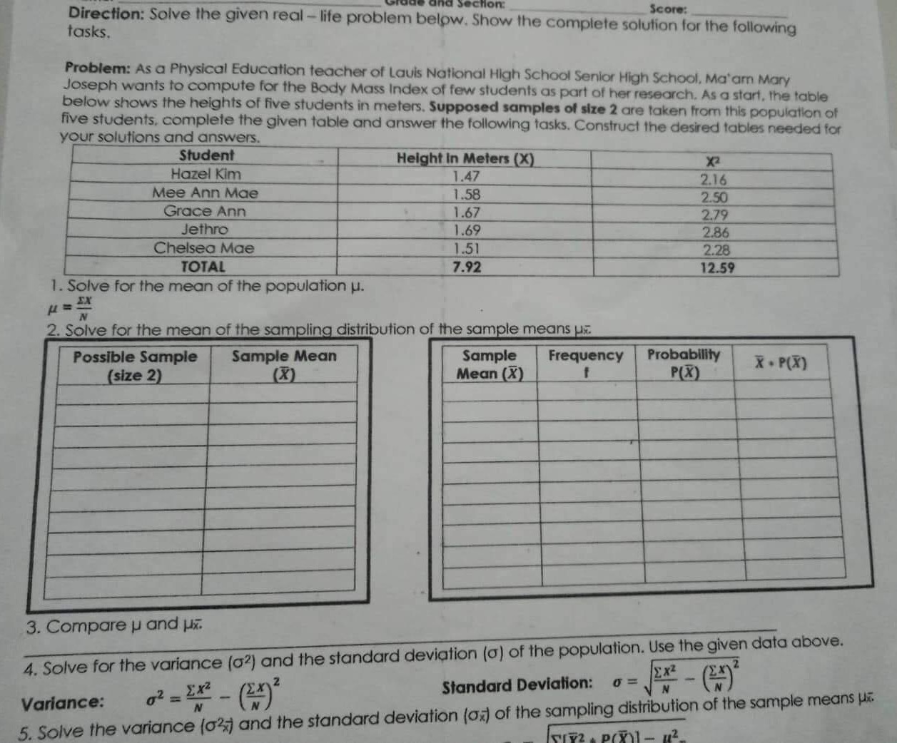 wants to compute for the Body Mass Index of few students as