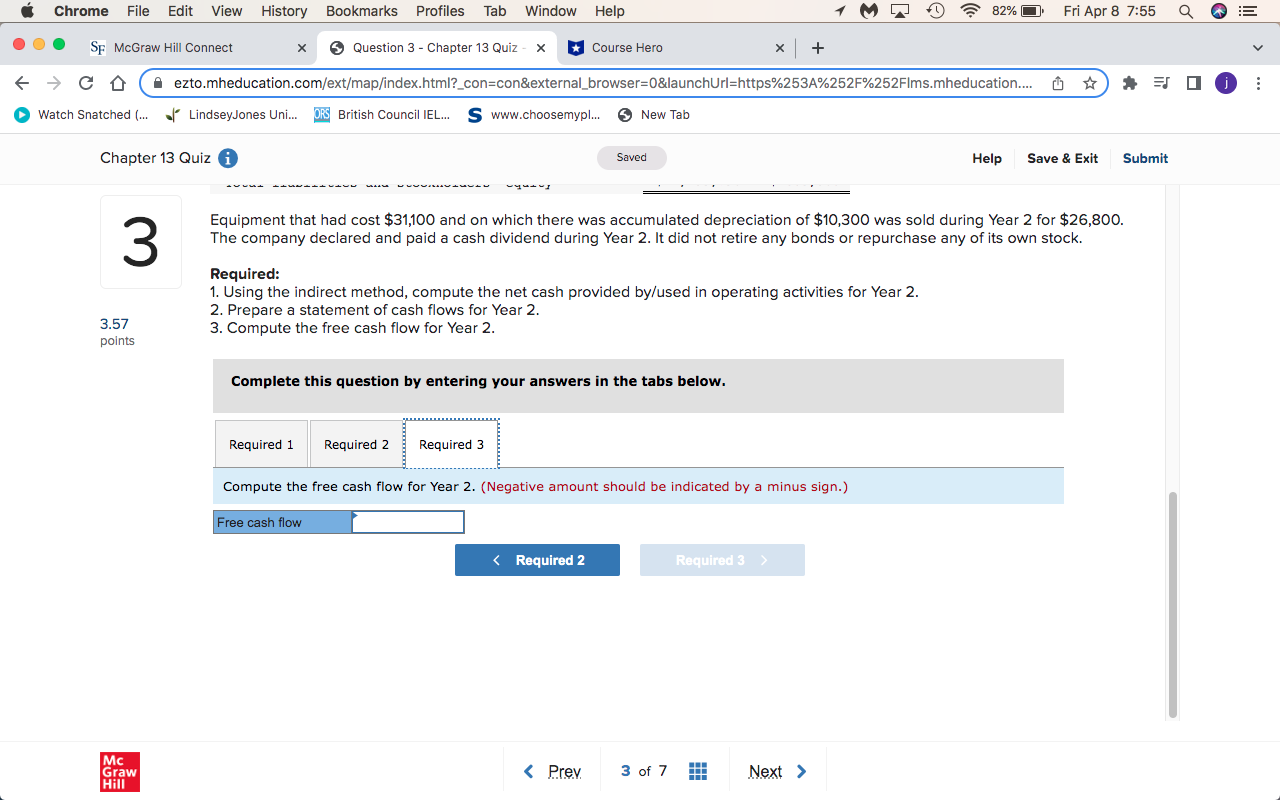 Nonoperating items: 3.57 Gain on sale of equipment 6,000 points Income before