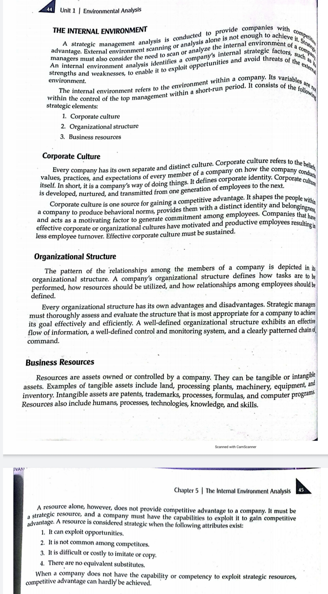 resources 4. Technological resources 5. Organizational resources The objective of the analysis