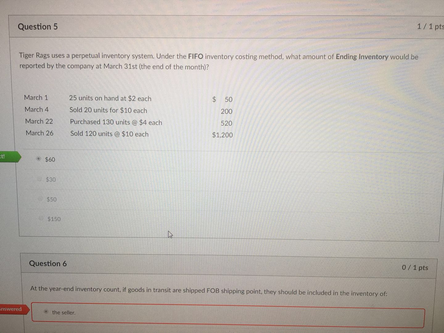 month of April, what is Cost of Goods Sold for the month?