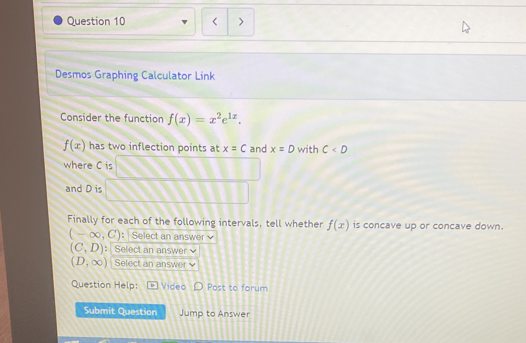 x2elr. f (ac) has two inflection points at x = ( and