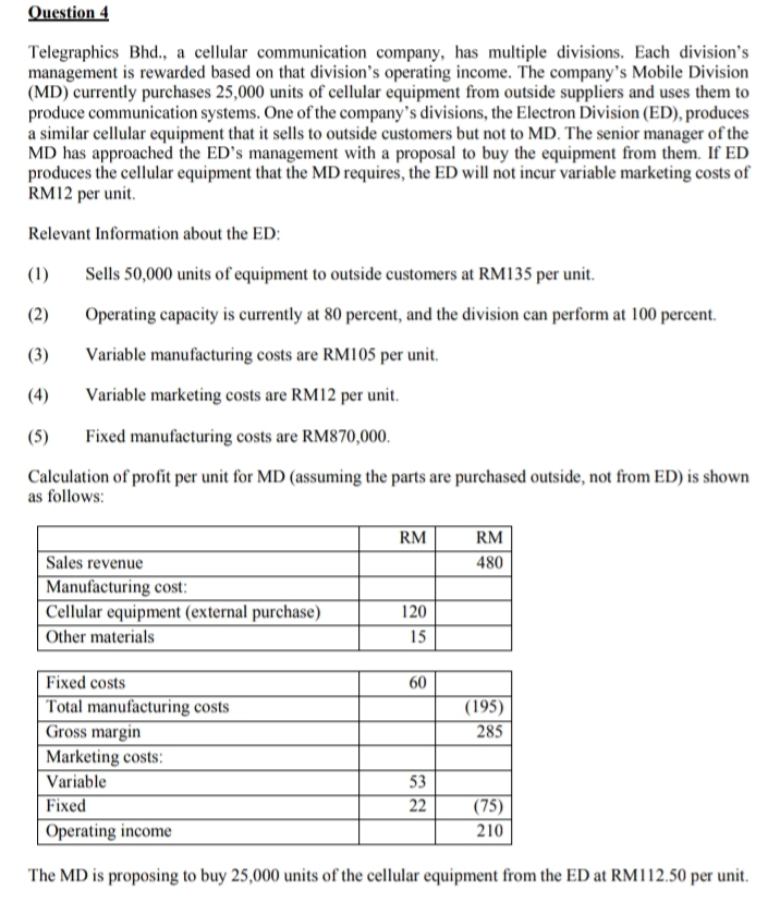 company overall if the MD were to proceed to buy 25,000 units