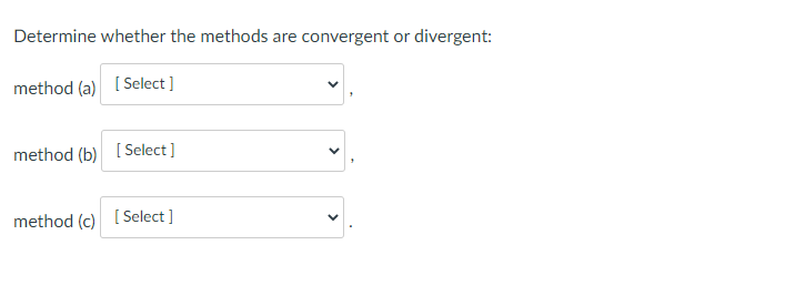  Determine whether the methods are convergent or divergent: method (a) [