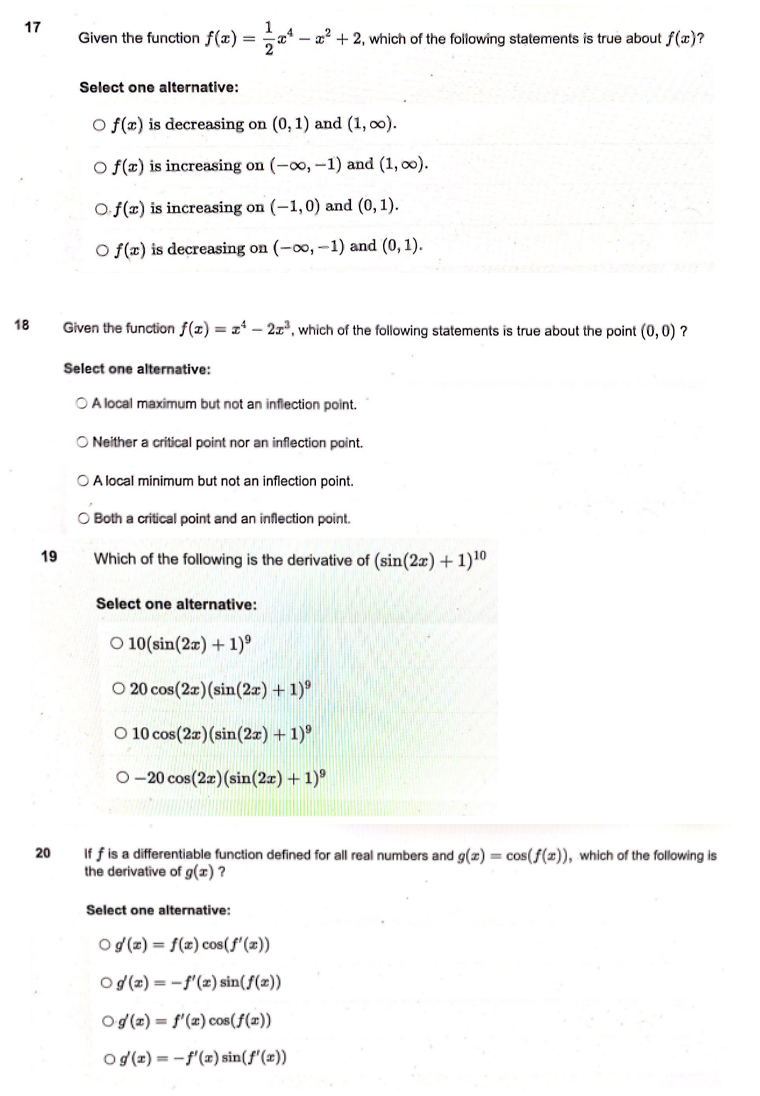  17 Given the function f() = x4 - x2 + 2,