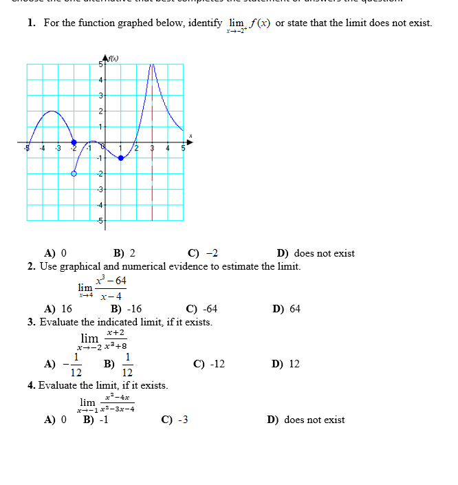  1. For the function graphed below, identify lim f(x) or state
