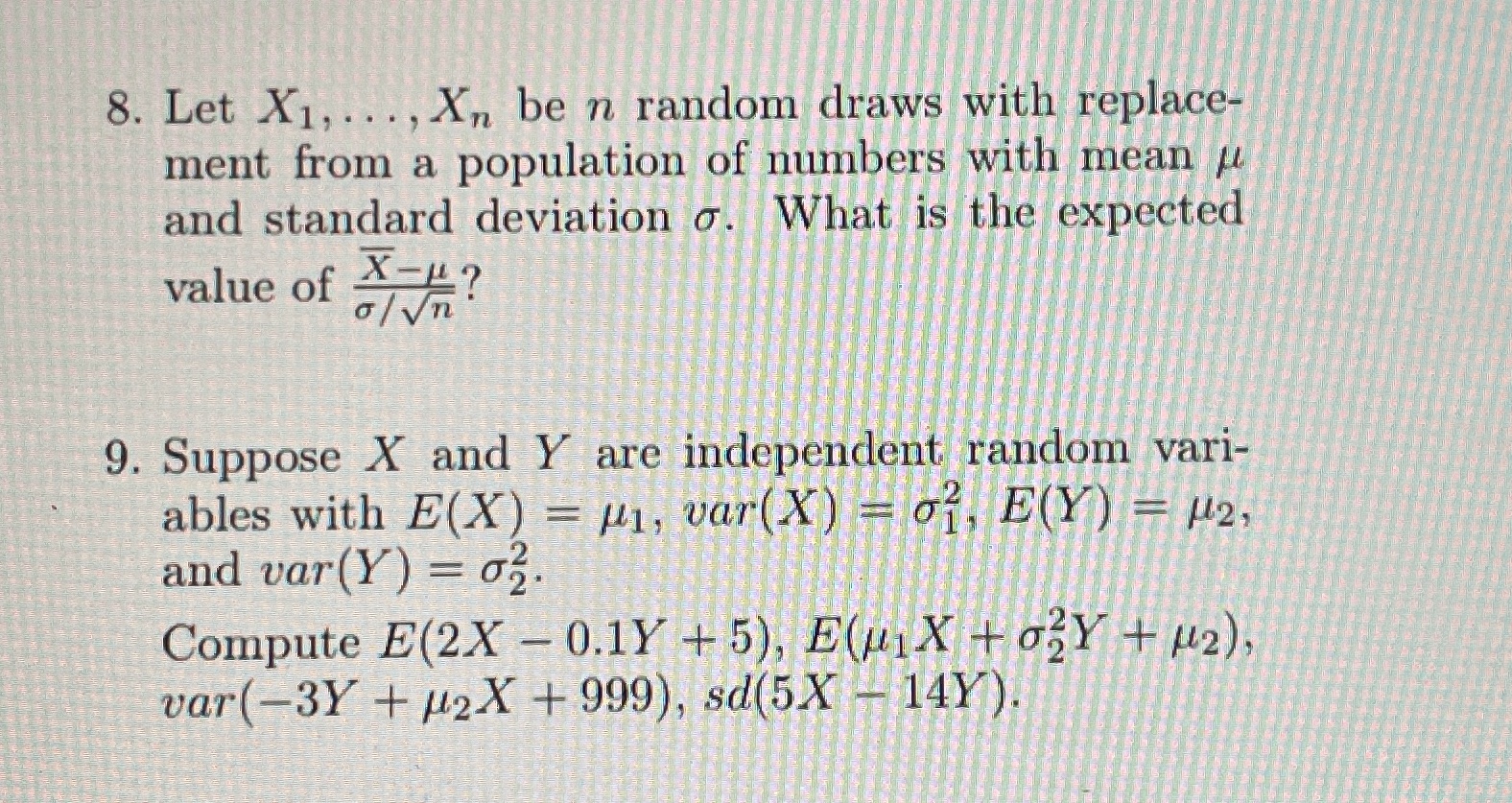 replace- ment from a population of numbers with mean u and standard