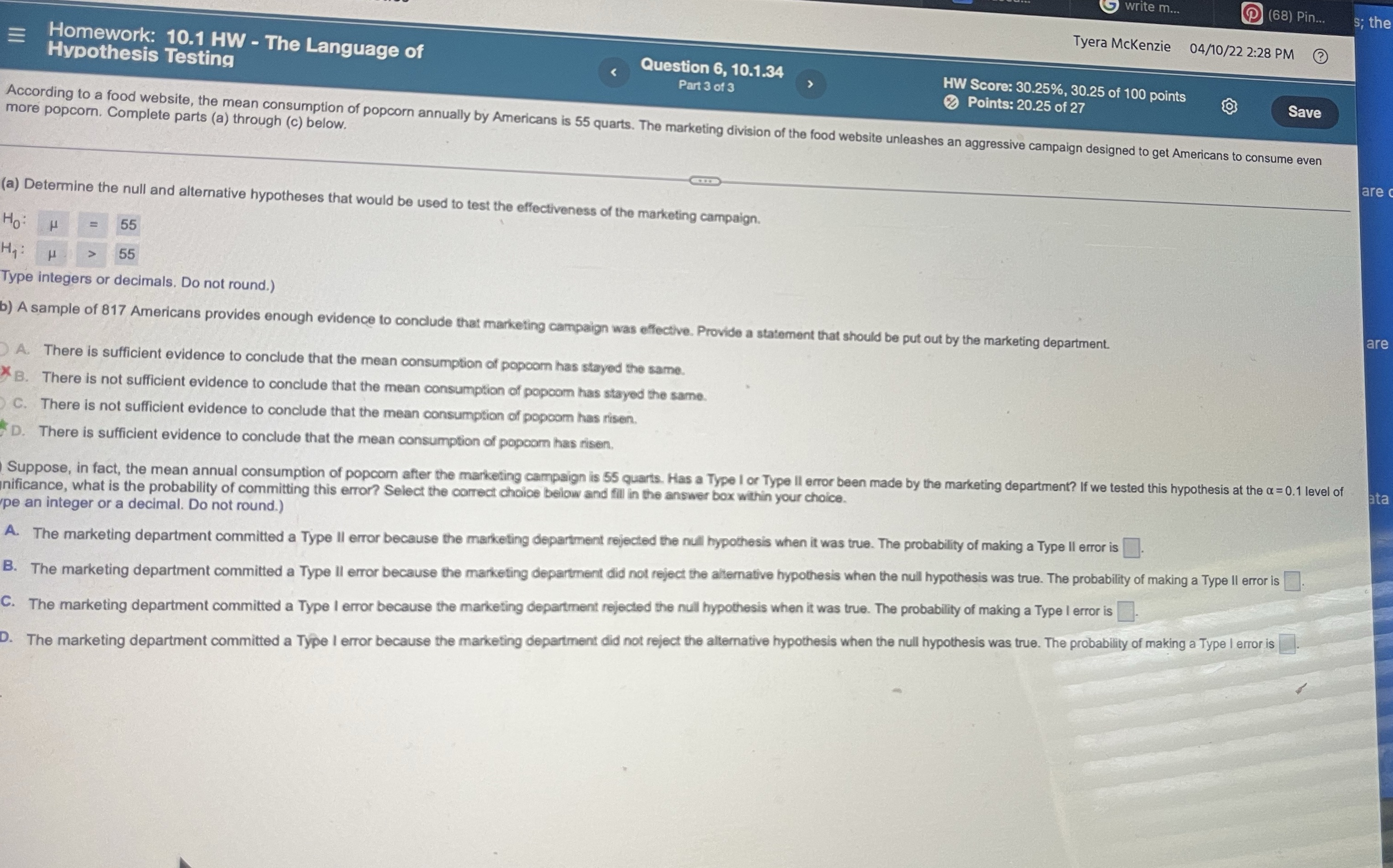 Tyera Mckenzie 04/10/22 2:28 PM Homework: 10.1 HW - The Language of