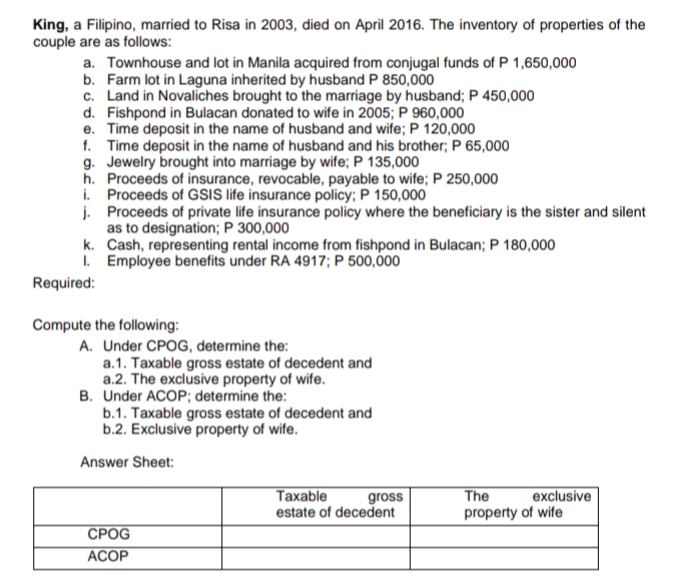 How to answer: King, a Filipino, married to Risa in 2003,