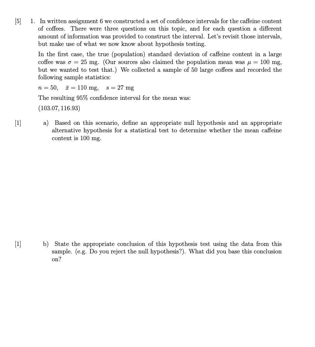  [5] 1. In written assignment 6 we constructed a set of
