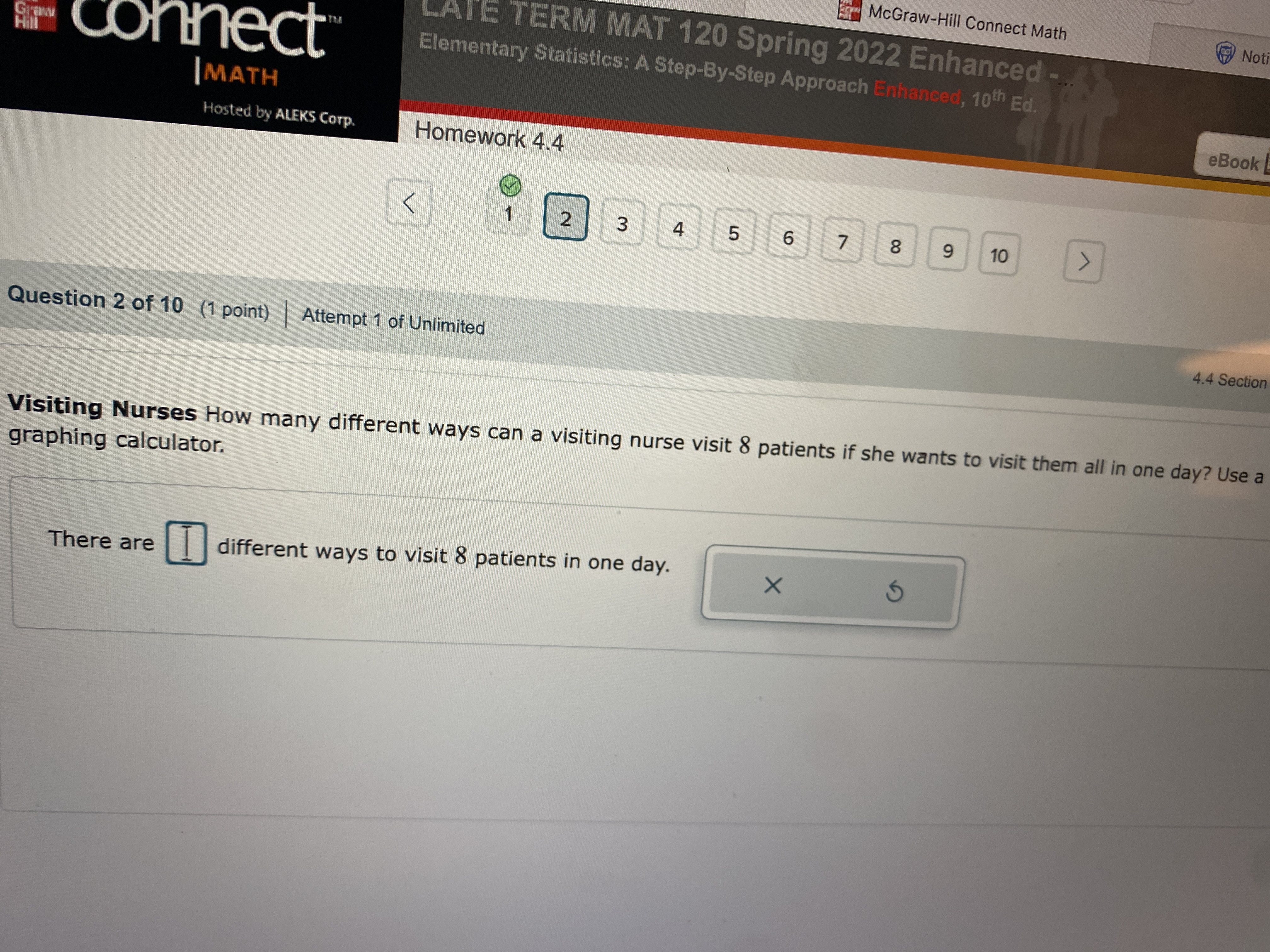  McGraw-Hill Connect Math Not Connect LATE TERM MAT 120 Spring 2022