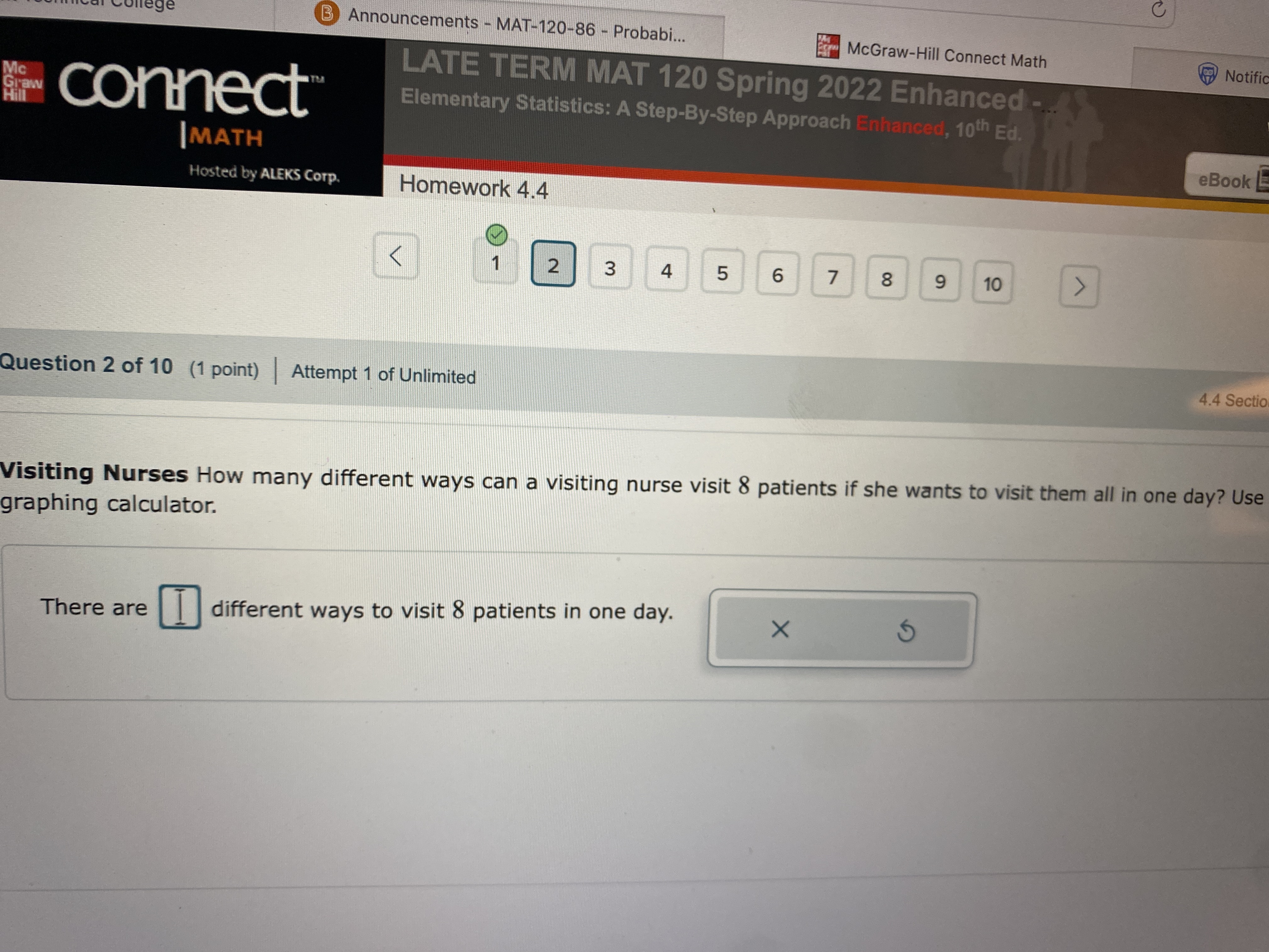 10 Question 2 of 10 (1 point) Attempt 1 of Unlimited 4.4