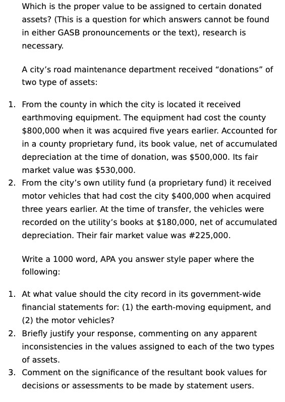  Which is the proper value to be assigned to certain donated