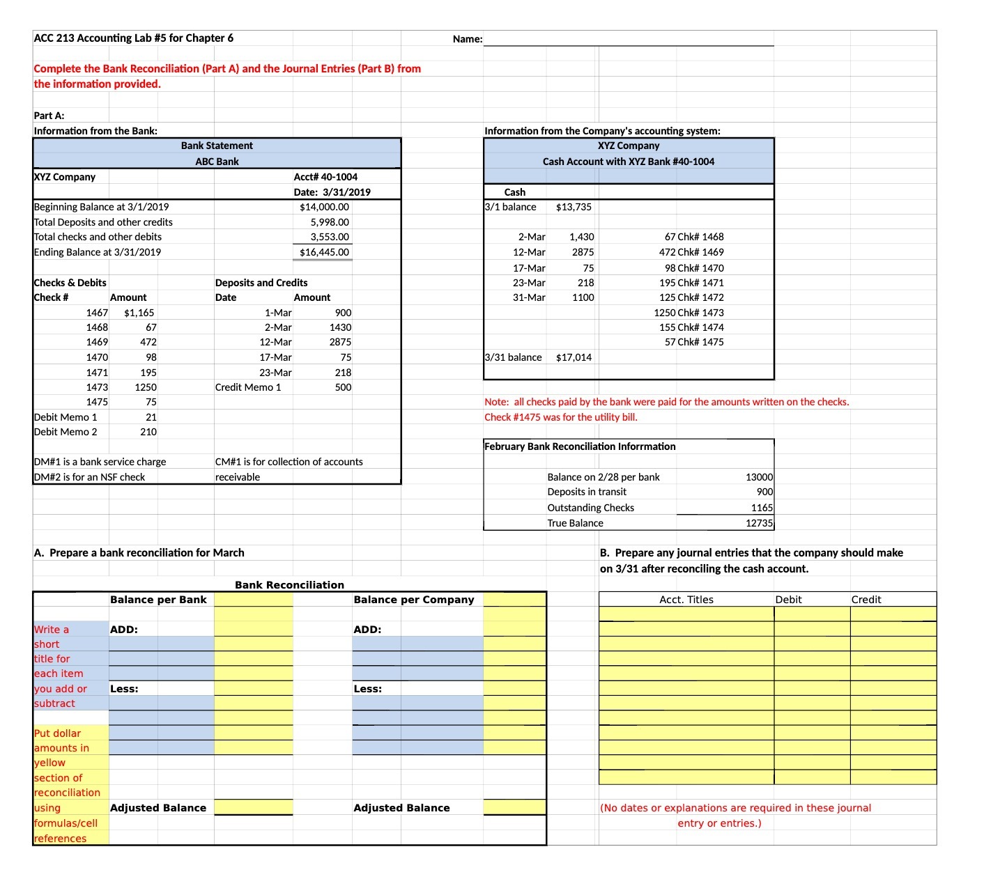  ACC 213 Accounting Lab #5 for Chapter 6 Name Complete the