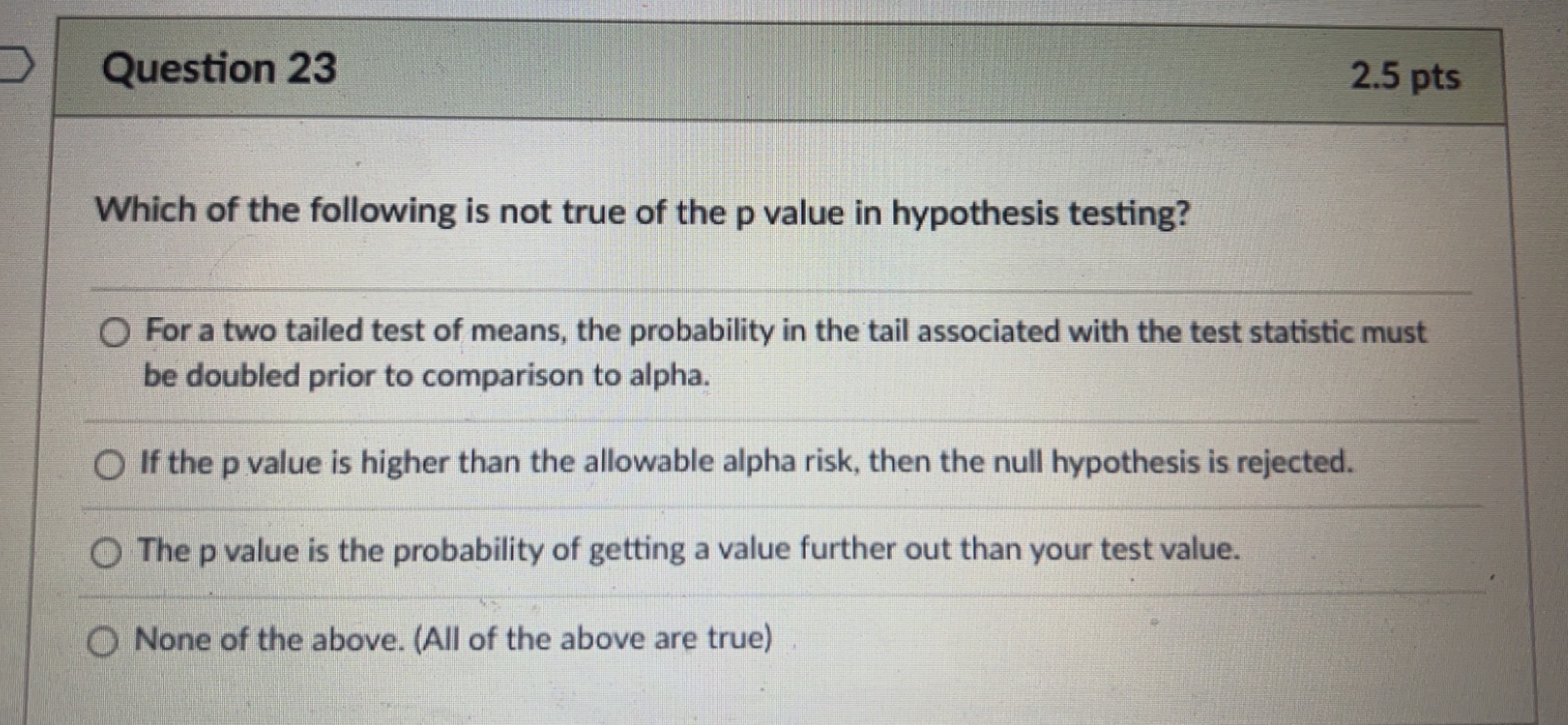 Question 23 Which of the following is not true of the p