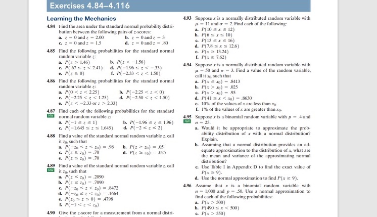 1. Finding probabilities for standard normal distributions(z)4.85 & 4.872. Finding z-values