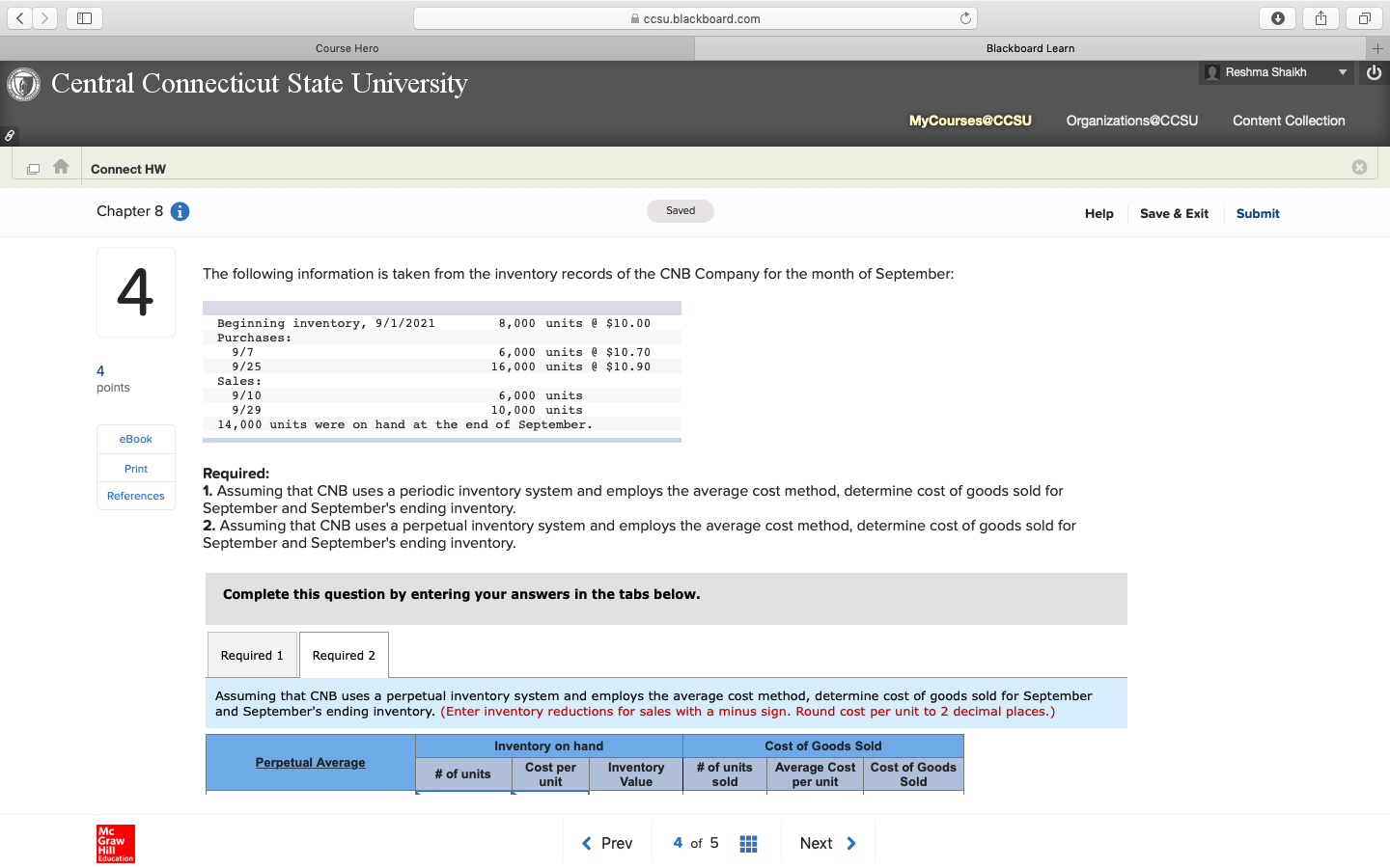 Organizations@CCSU Content Collection Connect HW Chapter 8 i Saved Help Save &